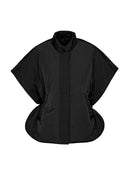 Black poncho-style jacket on a white background