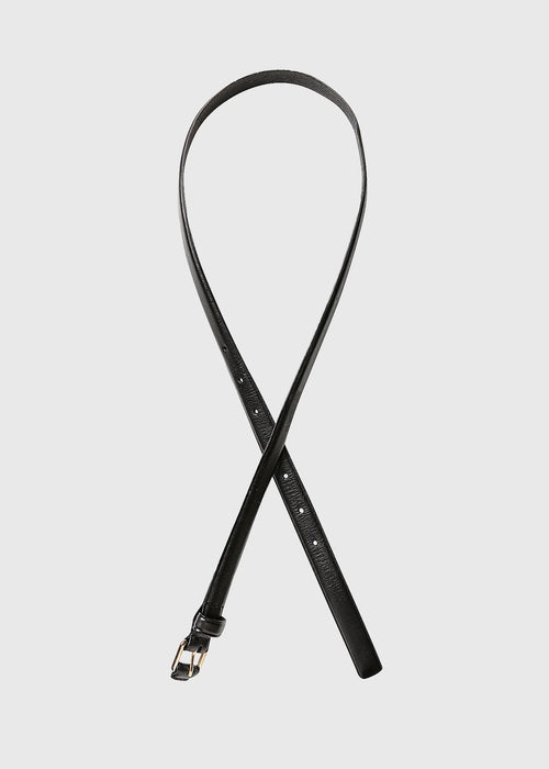 Black leather belt on a light gray background