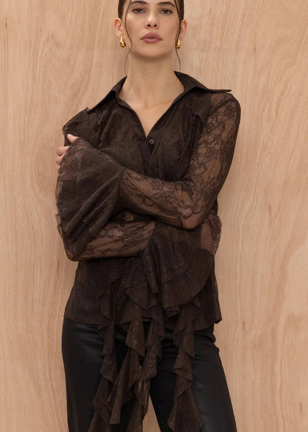 Lilly Lace Shirt Chocolate