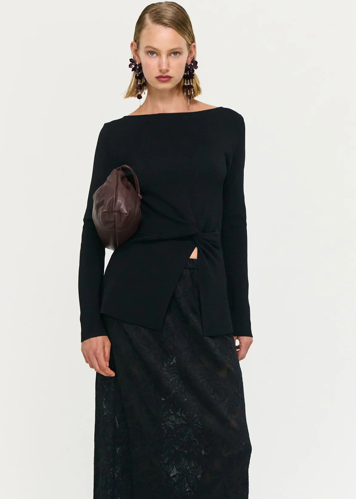 Staple The Label Miya Twist Knit Top - Black