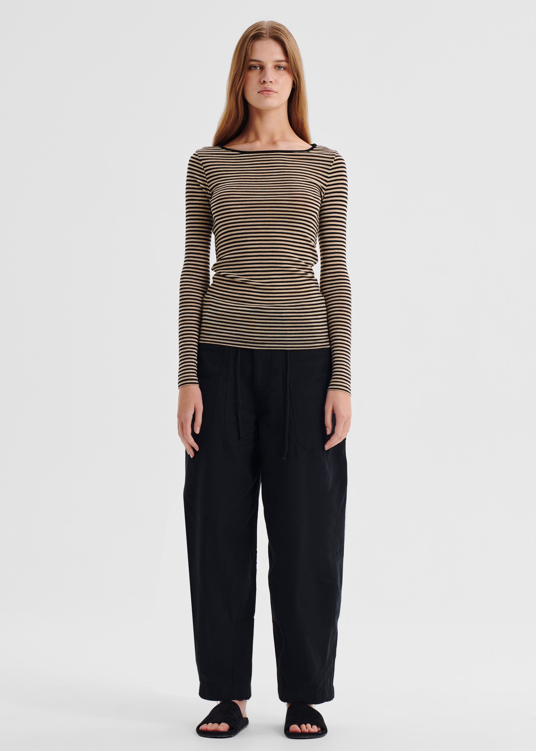 Morri Merino Stripe Round Neck Black and Birch