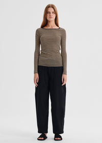 Morri Merino Stripe Round Neck Black and Birch