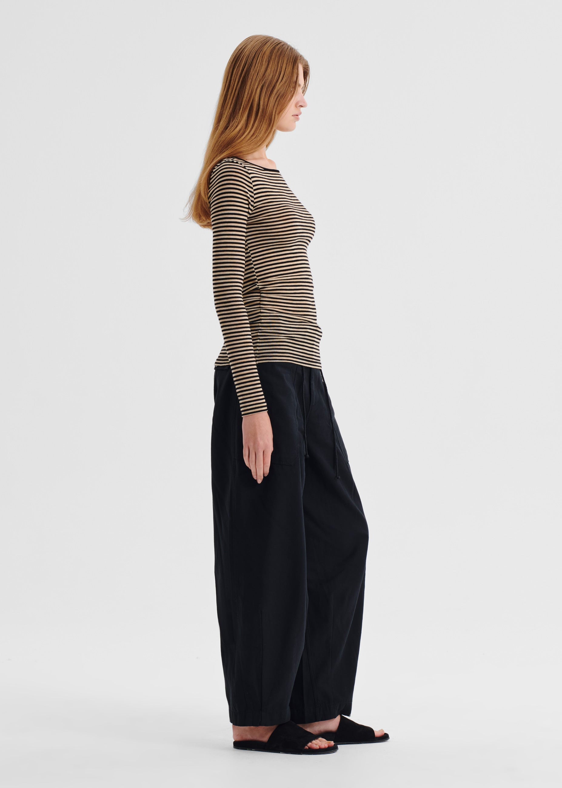 Morri Merino Stripe Round Neck Black and Birch