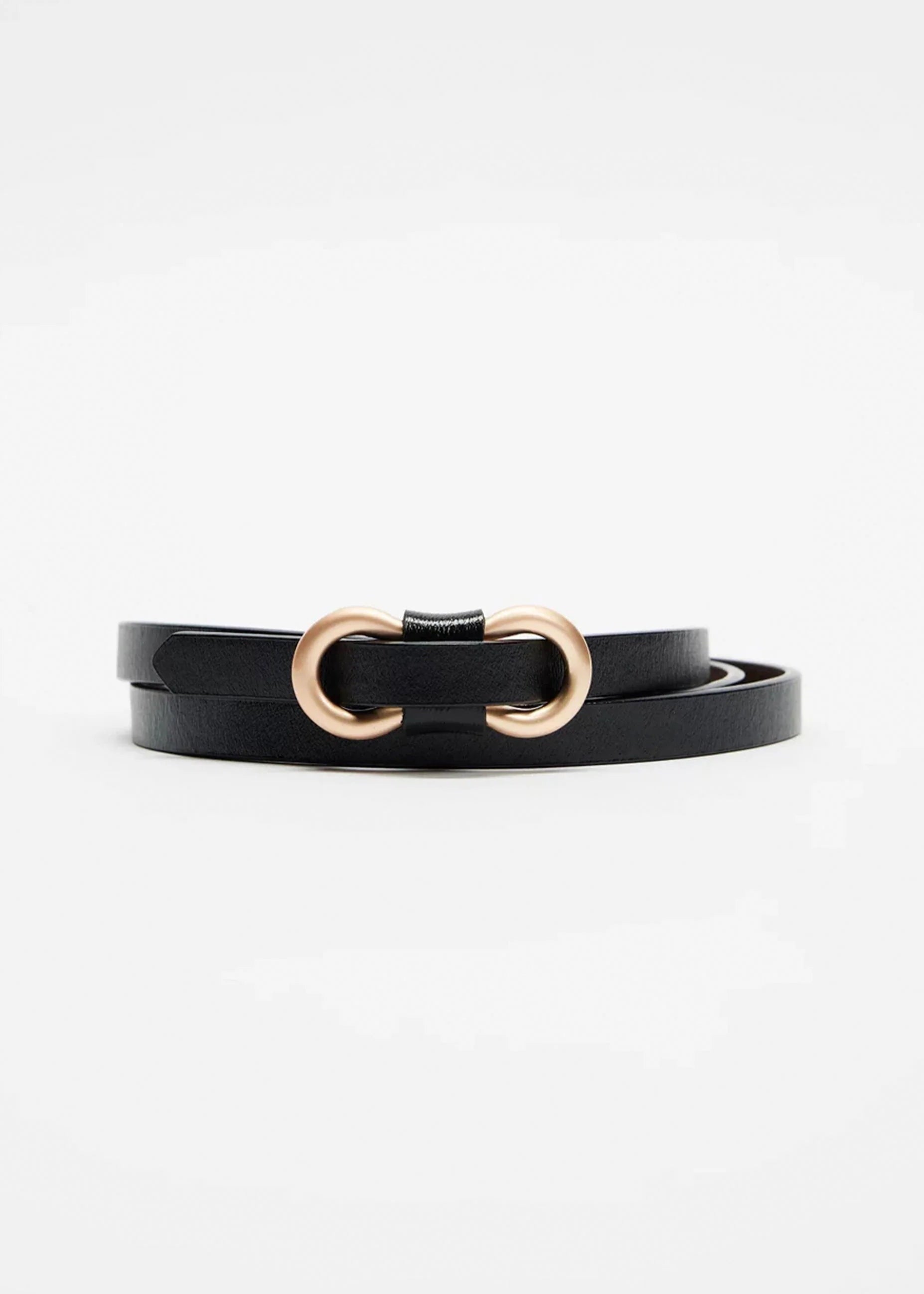 Black leather belt on a white background