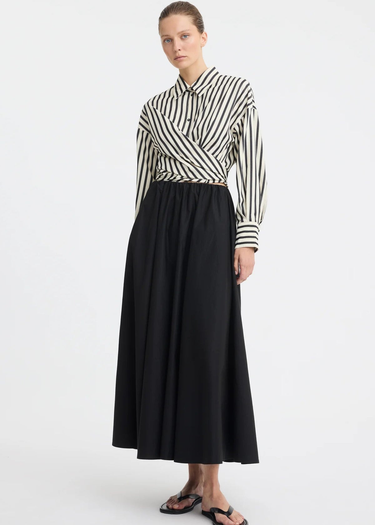 Marina Wrap Shirt - Black & White Stripe