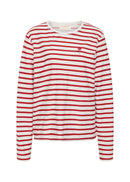 ed and white striped long-sleeve shirt on a white background