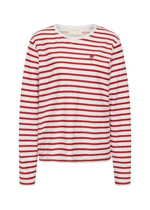 ed and white striped long-sleeve shirt on a white background
