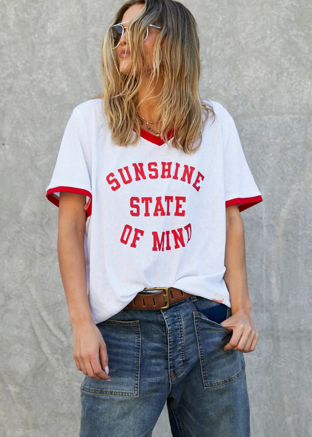 V-Neck Ringer Tee White/Red