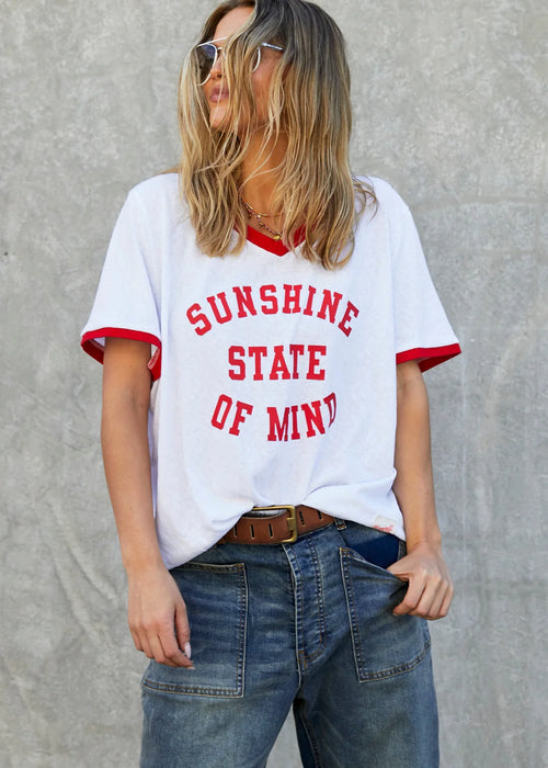 V-Neck Ringer Tee White/Red