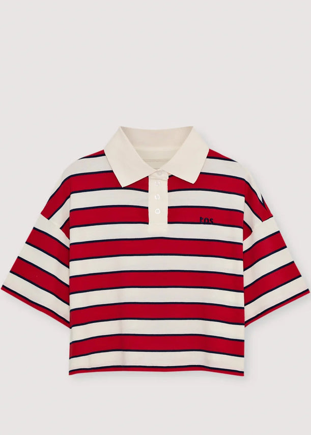 TNS Acacia Polo - Tulip Red & Midnight Stripe.