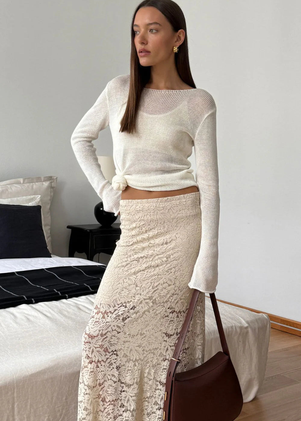 Alba Lace Skirt - Sand