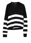 Black and white stripe jumper on white background