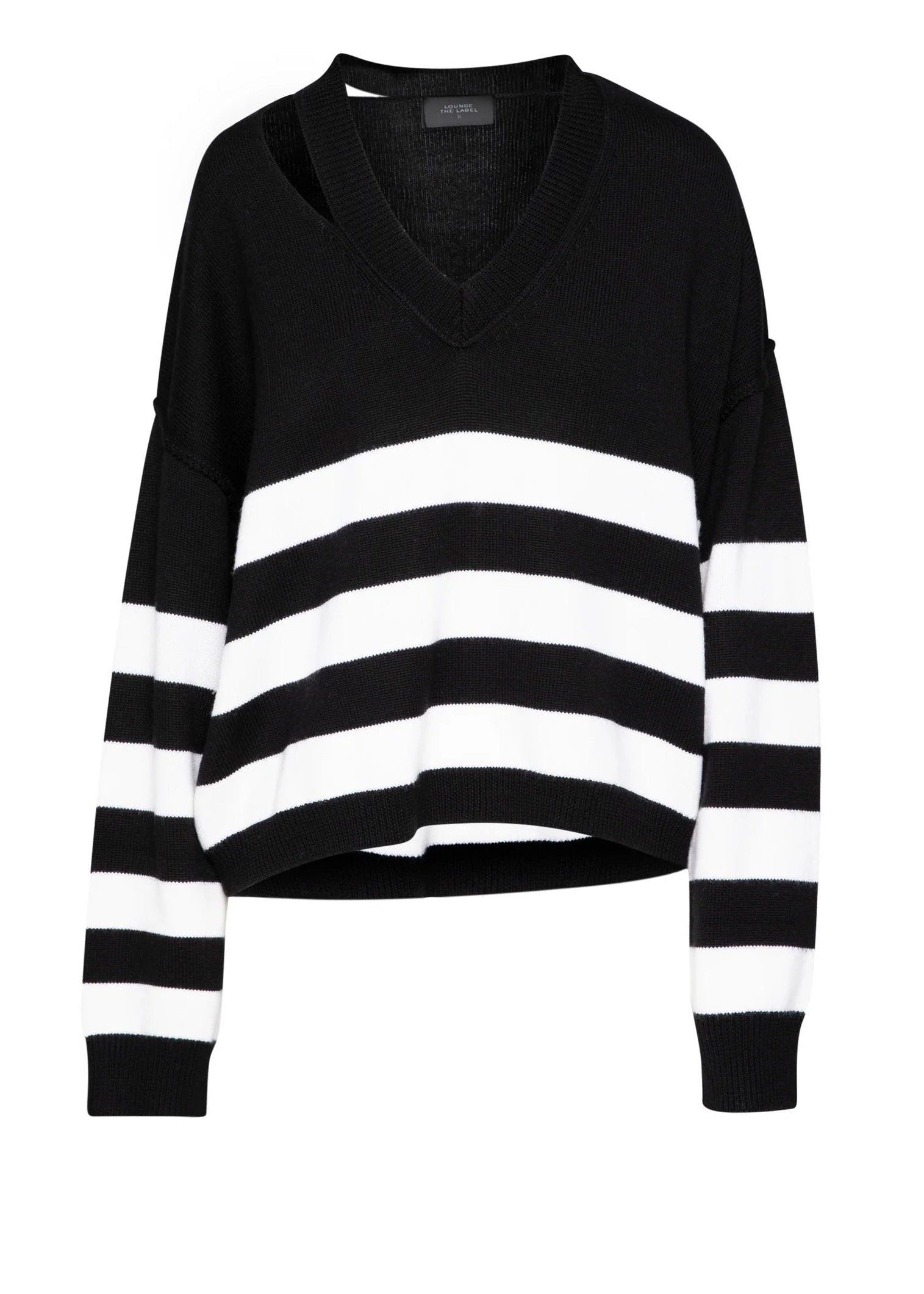 Black and white stripe jumper on white background