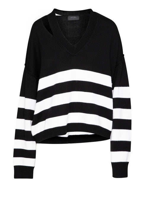 Black and white stripe jumper on white background