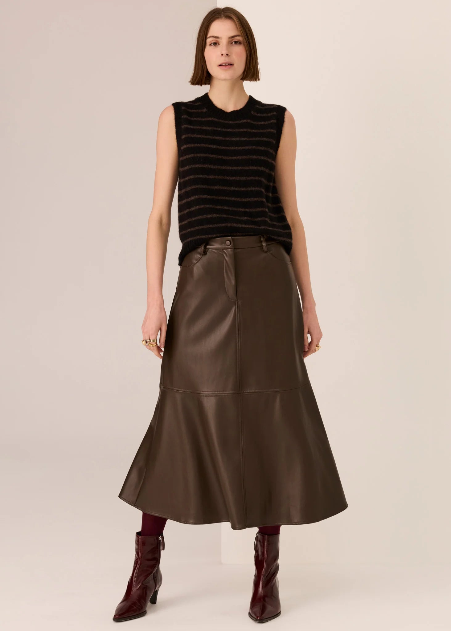 Carmel Striped Vest Black Chocolate