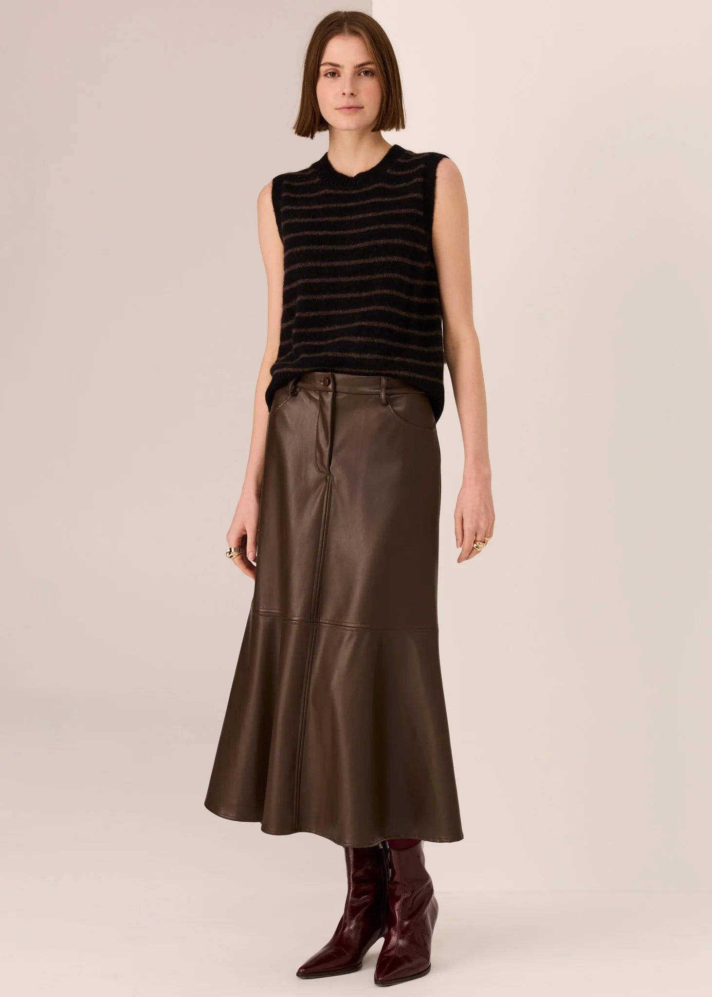 Carmel Striped Vest Black Chocolate