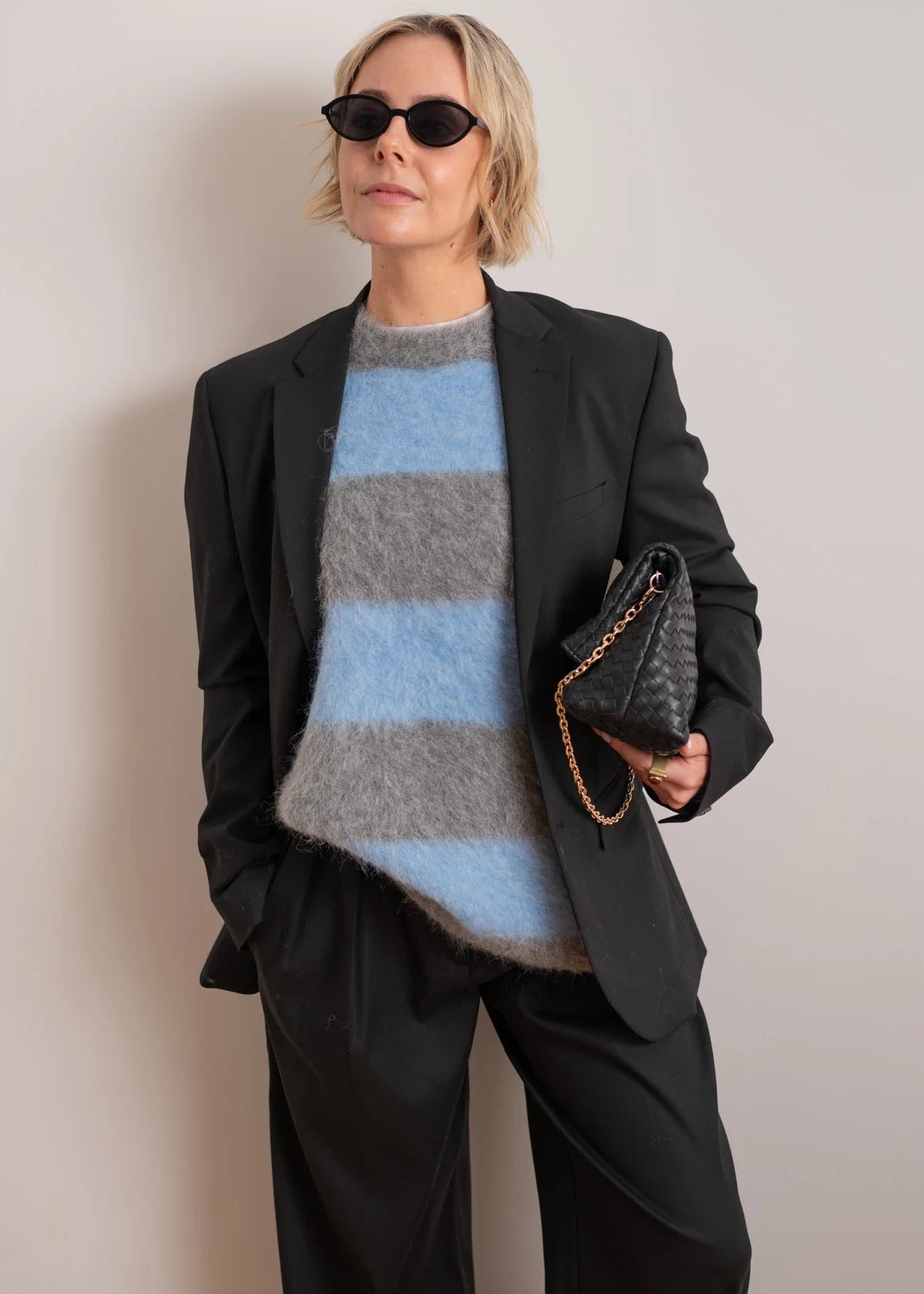 Charcoal/Blue Brushed Oversized Pullover