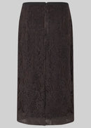 Black lace pencil skirt on a light gray background