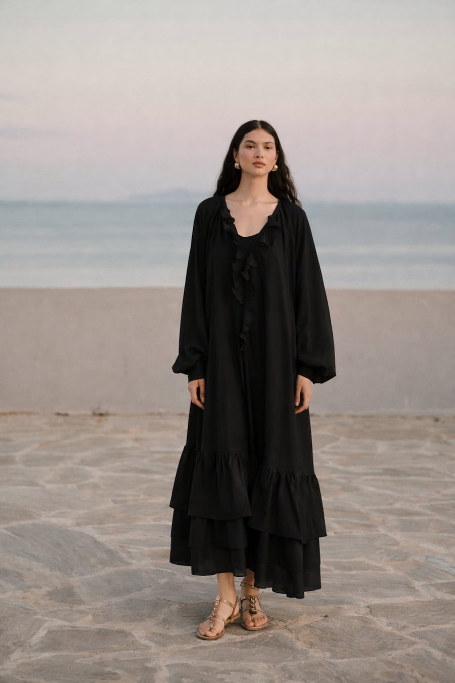 Devotion Twins Ruffle Dress - Black/Olive/Violet