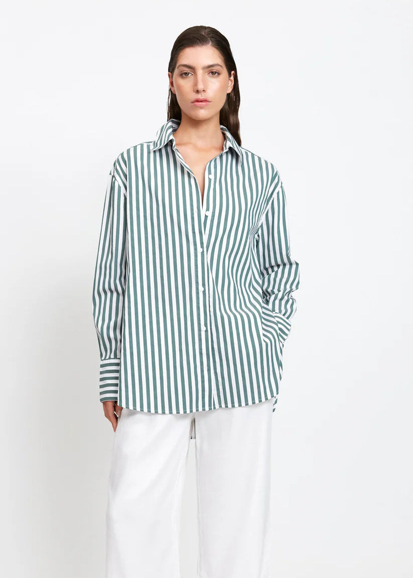 Florence Shirt Green and White Stripe