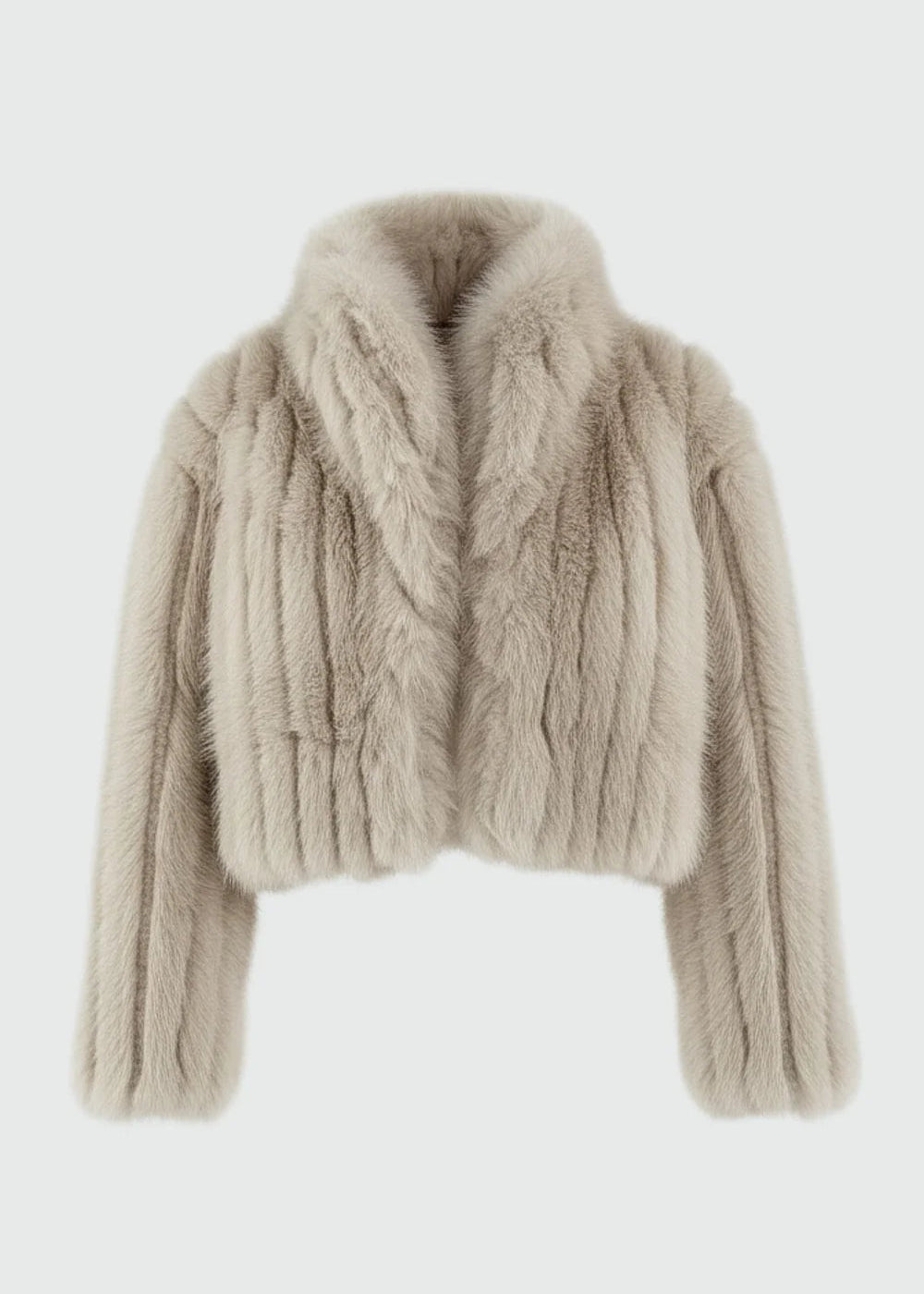 Beige faux fur jacket on a light grey background