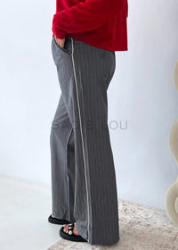 By Frankie Grey Pinstripe Pant - White Piping