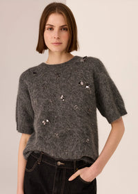 Haviland Beaded Knit Tee Charcoal