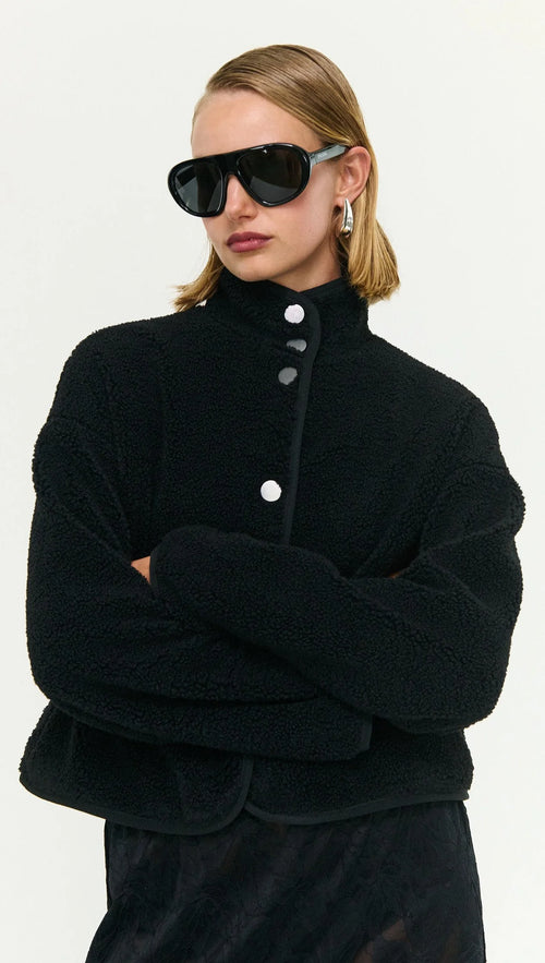 Staple The Label Katya Crop Sherpa Jacket - Black