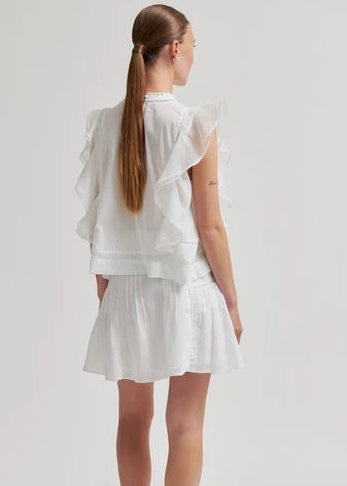 Kristel High Neck Frill Top - White