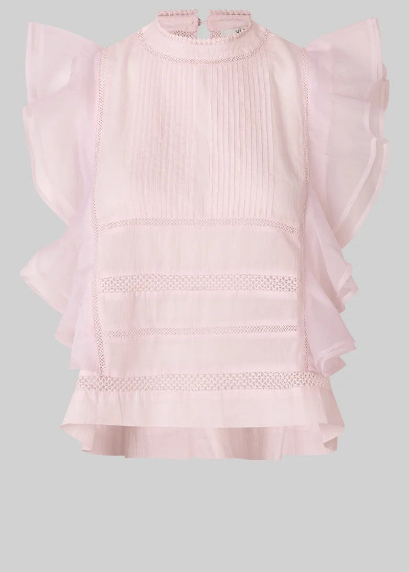 Kristel High Neck Frill Top - Crystal Pink