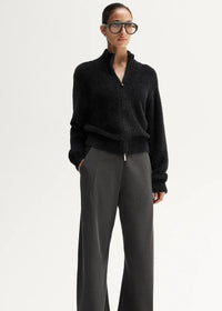 Leon Knit Zip Front Cardigan - Black