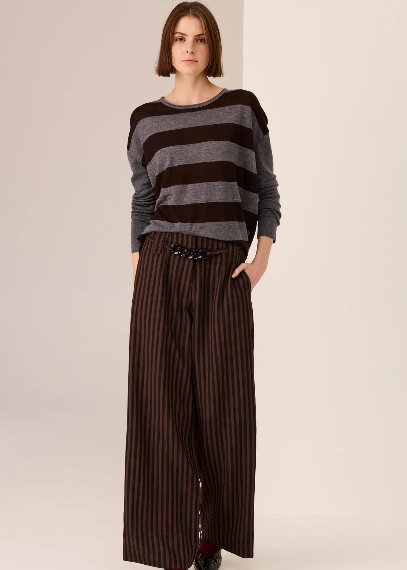 Meira Strip Knit- Charcoal/Choc