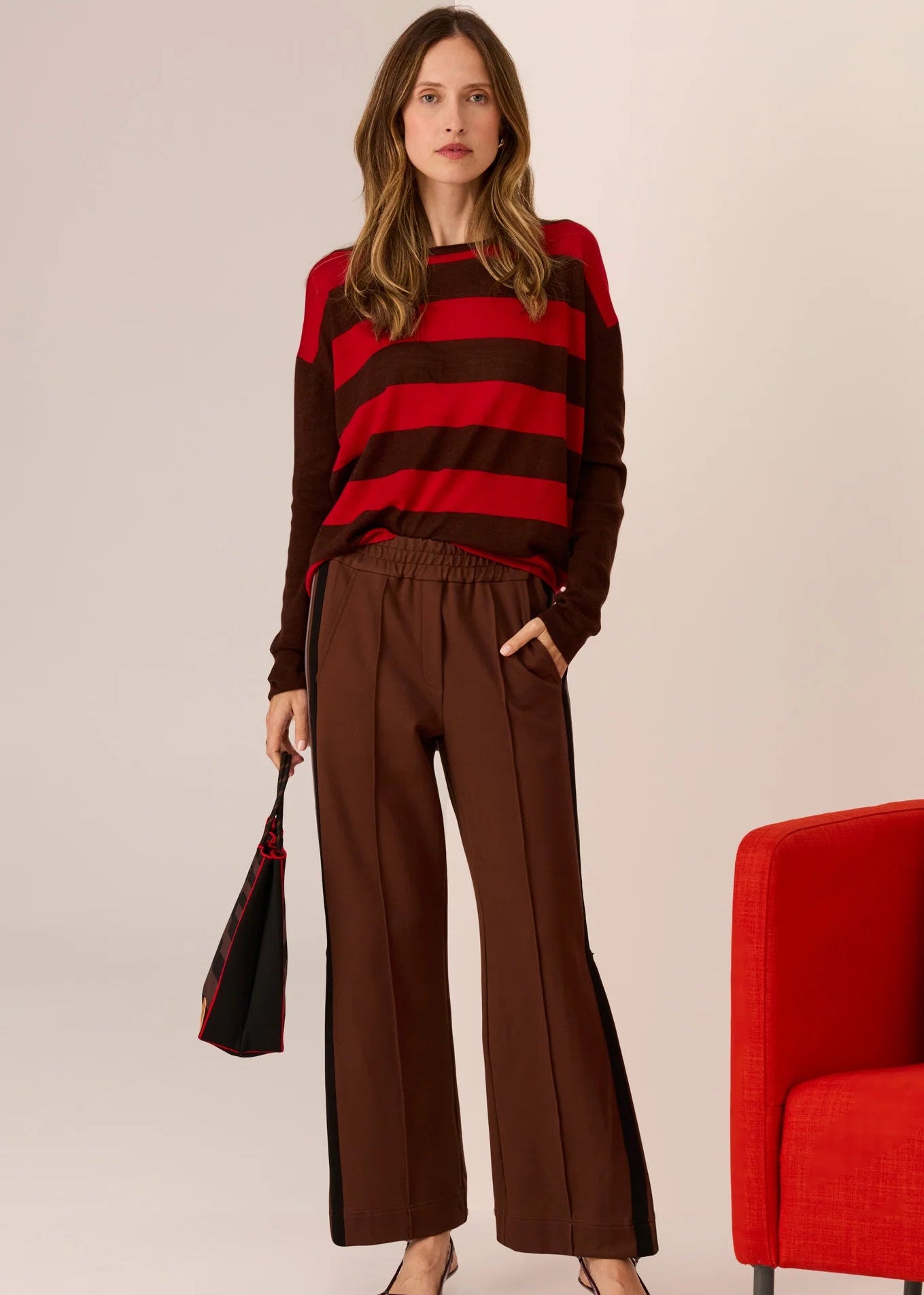Meira Stripe Knit - Toffee/Red
