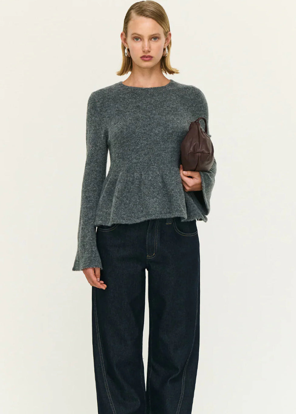 Noelle Peplum Knit Top - Charcoal Grey