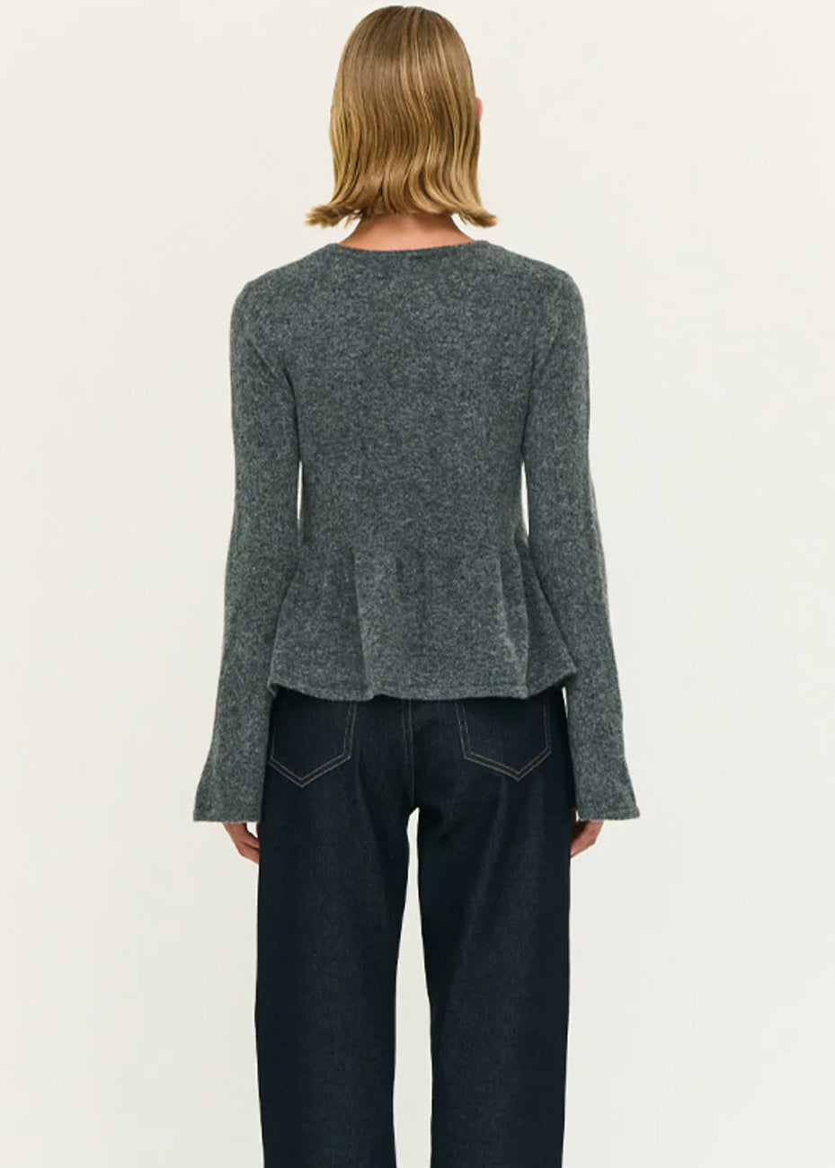 Noelle Peplum Knit Top - Charcoal Grey
