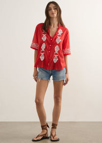 Sardine Embroidered Blouse - Red