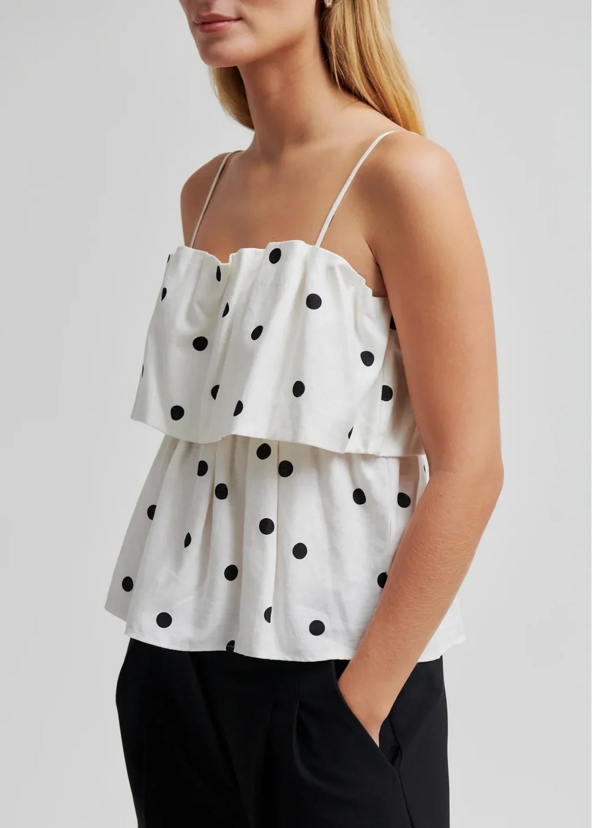 Salliy Strap Top - White Polka Dot