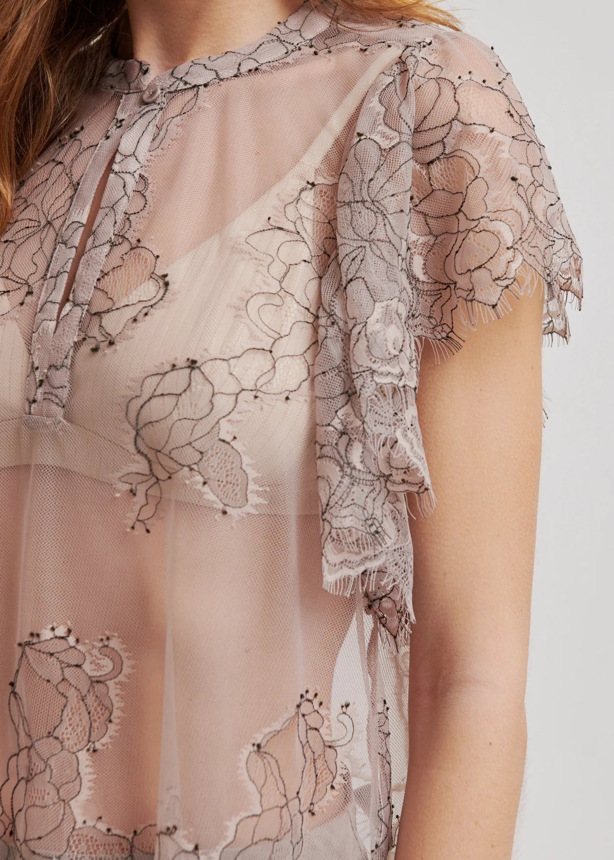 Savoya Lace Frill Blouse - Plaza Taupe