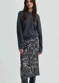 Shiny Sequin Skirt Grey