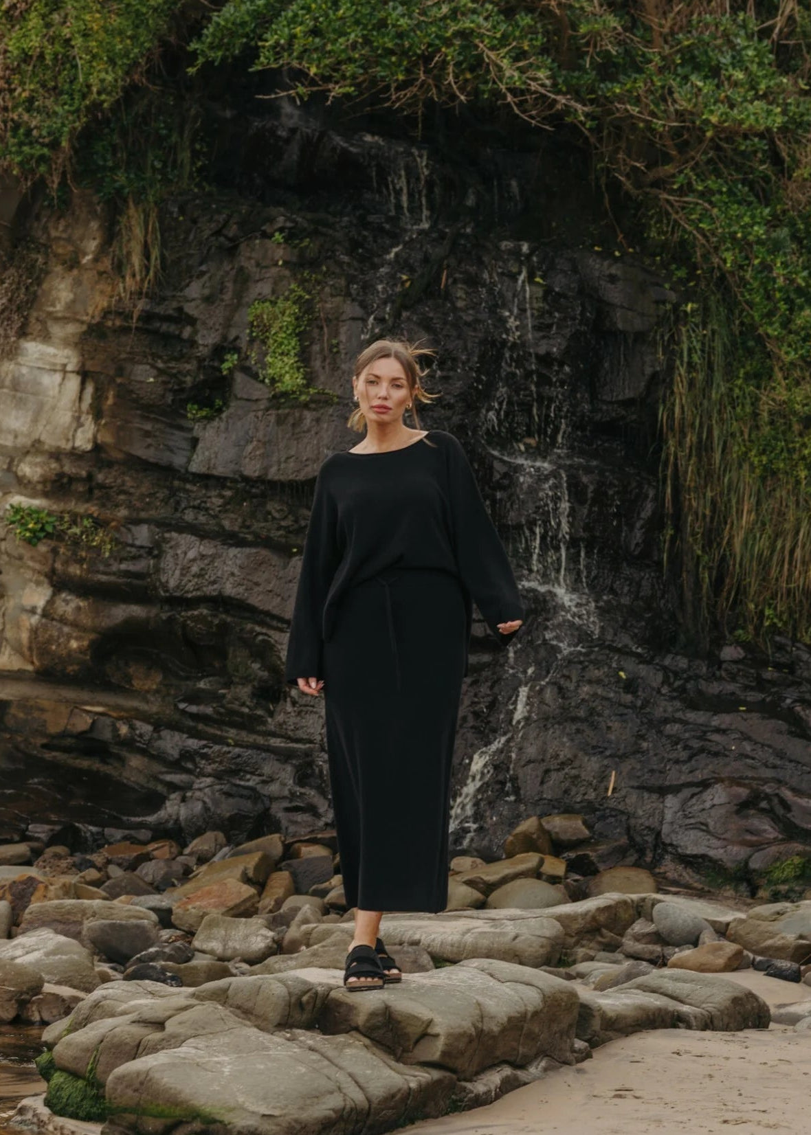 Winter Retreat Merino Cotton Skirt Noir