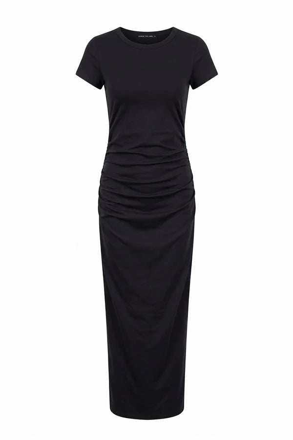 Syros Ruched Side Maxi Dress - Black