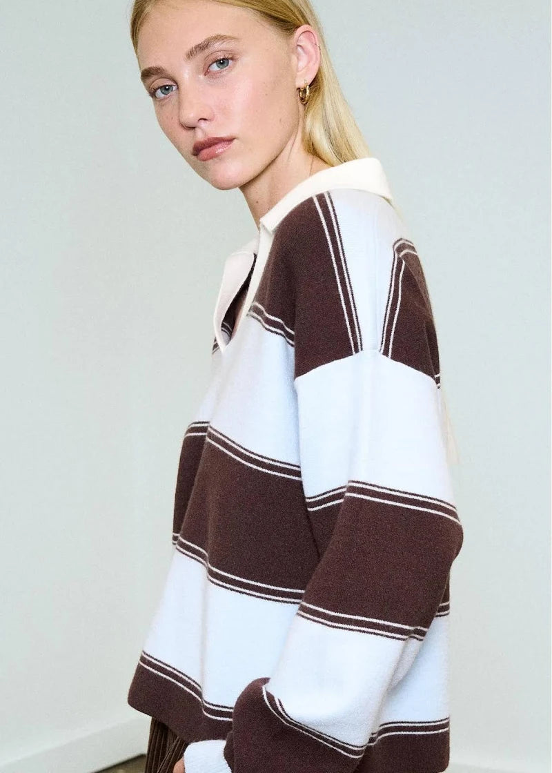 Varsity Knit Jumper - Chocolate/Blue