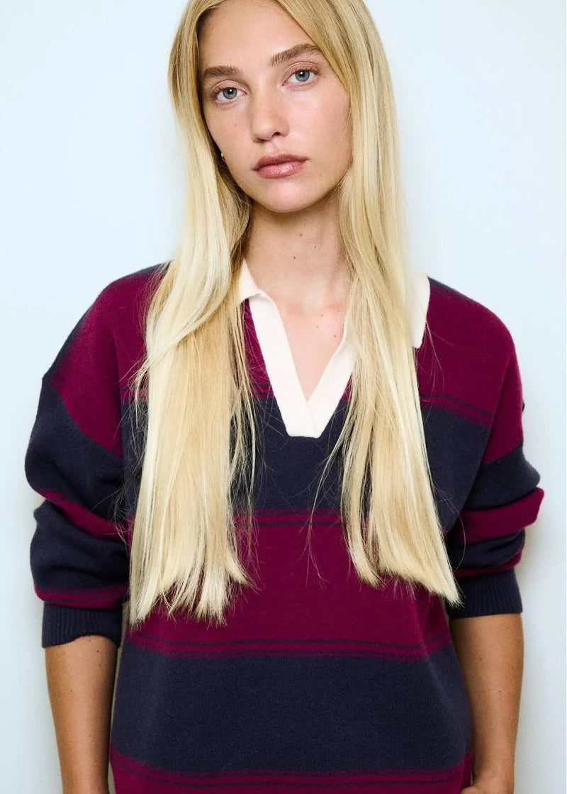 Varsity Knit Jumper - Wine/Blue