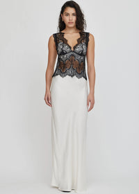 Visions Lace Floor Length Dress - Ivory & Black
