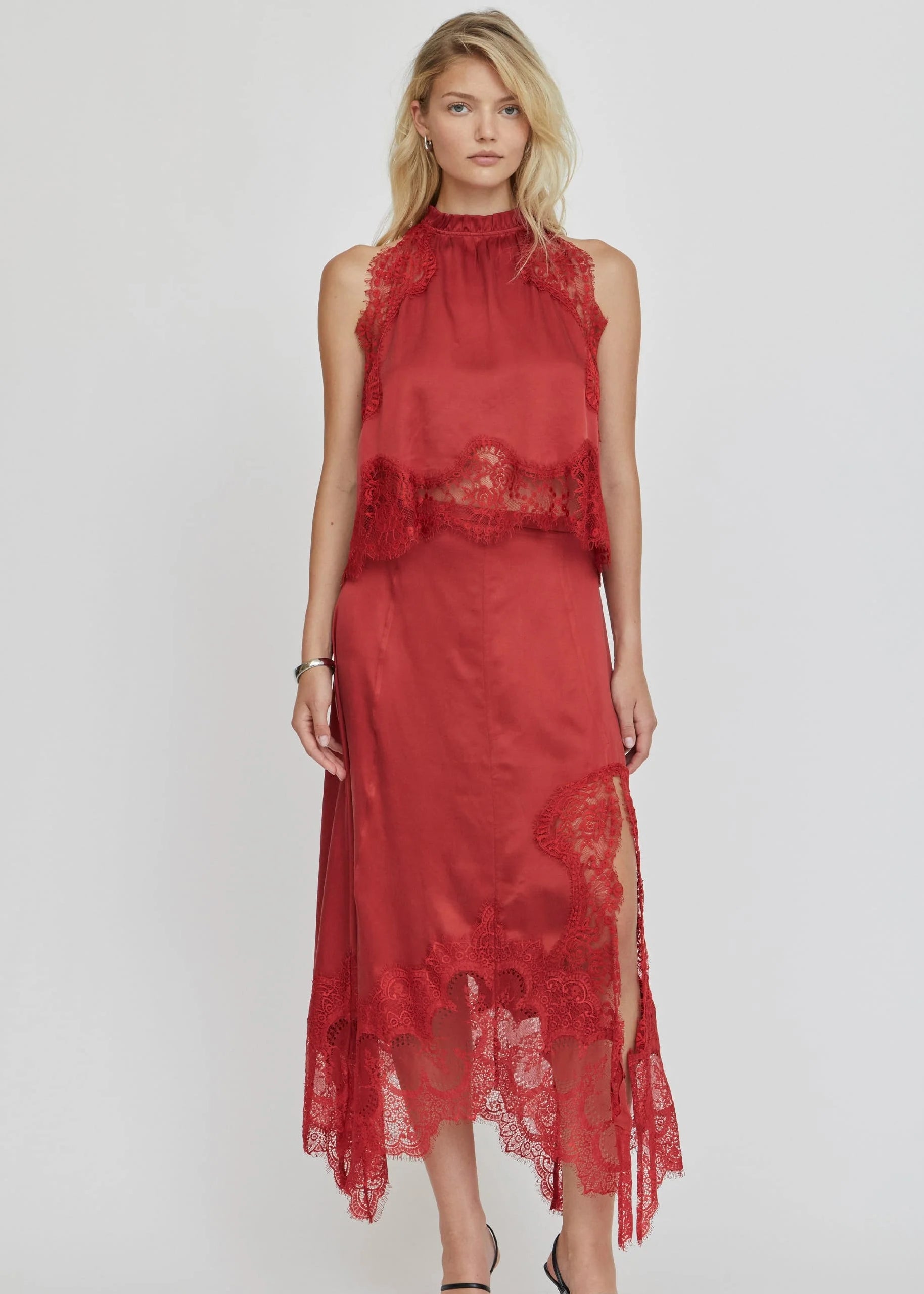 Visions Lace Handkerchief Skirt - Crimson