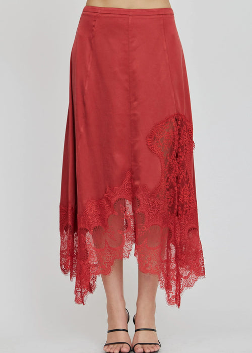 Red lace skirt on a plain background