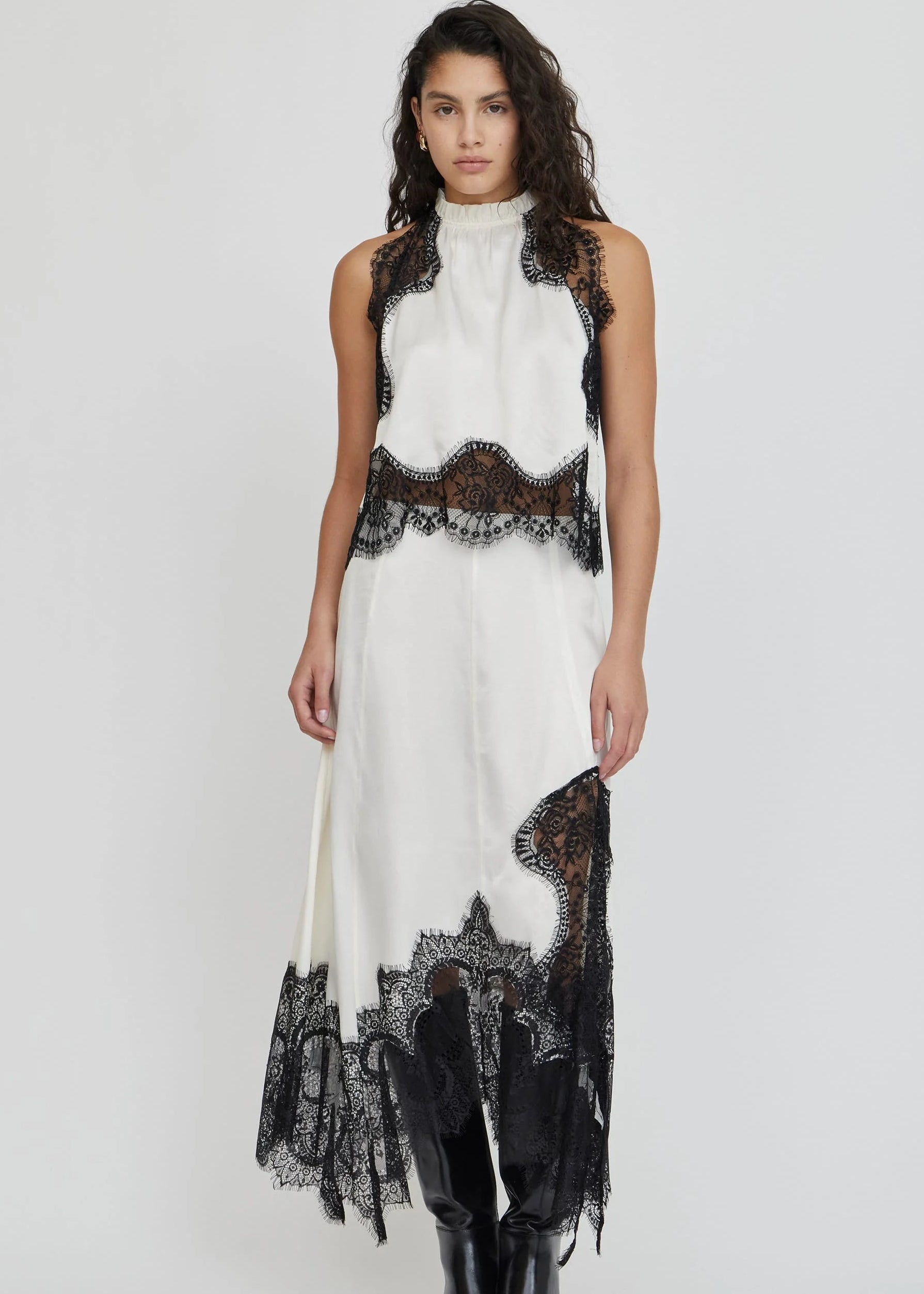 Visions Lace Hankerchief Skirt - Ivory & Black