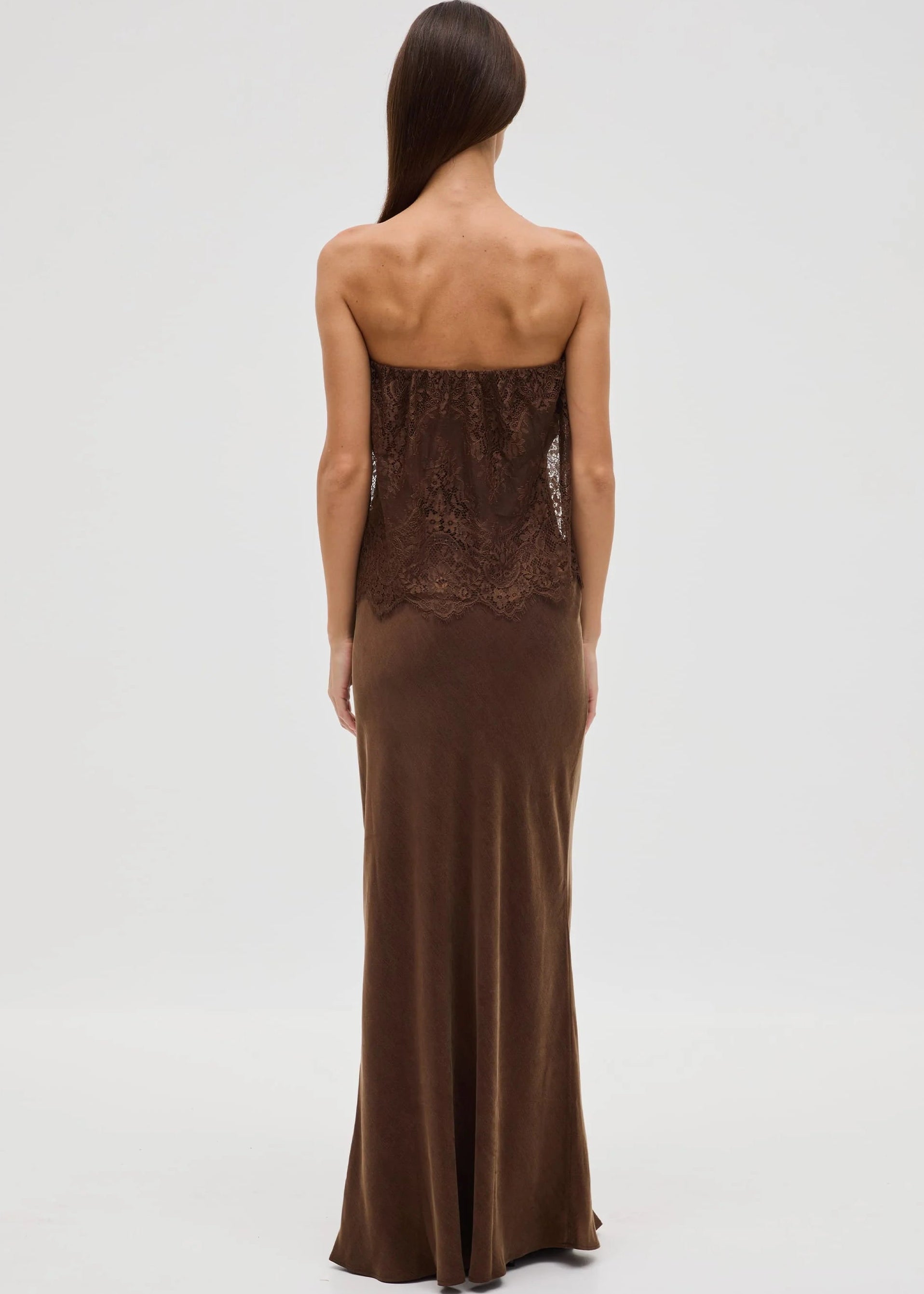 Visions Lace Strapless Maxi Dress - Chocolate
