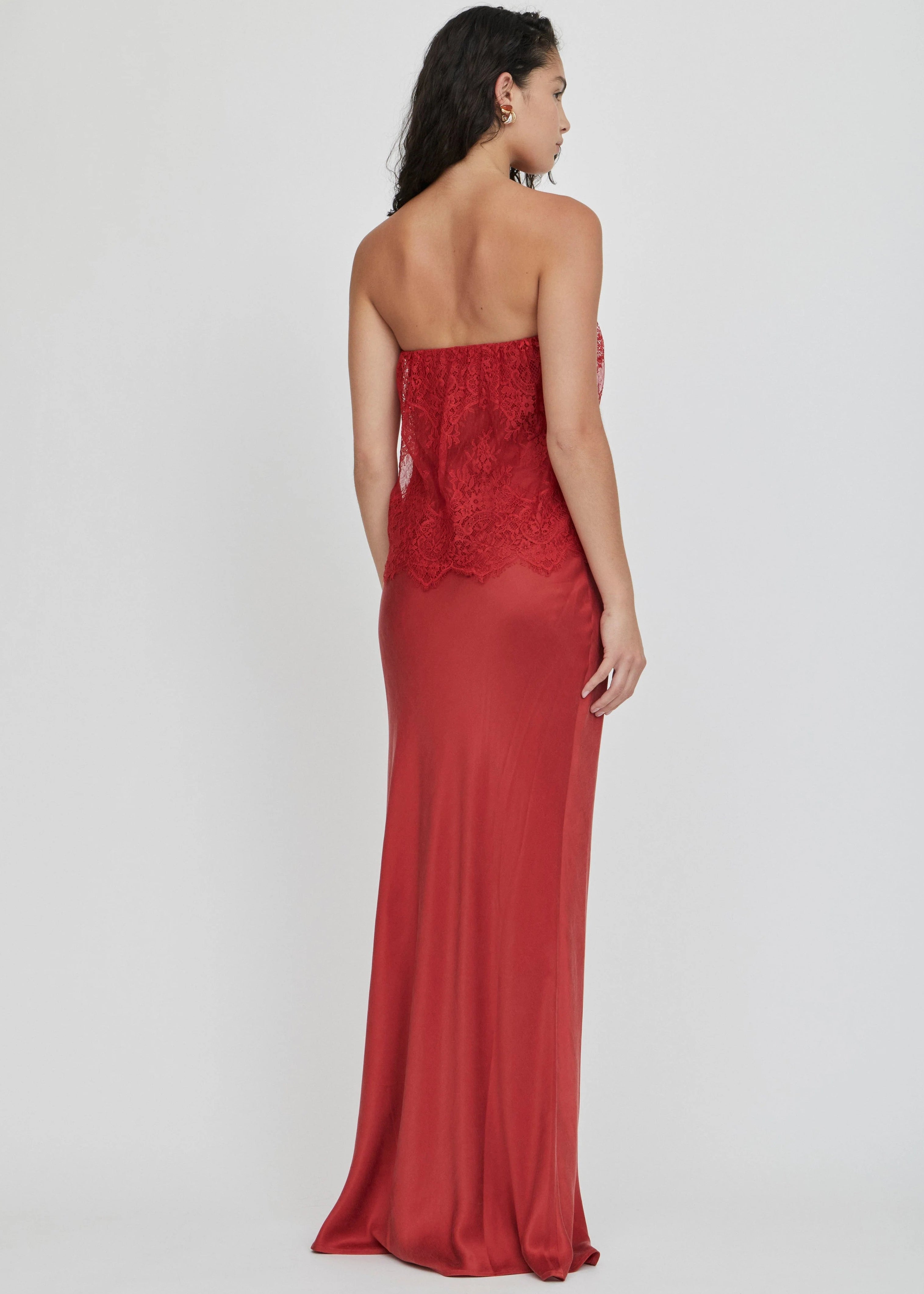 Visions Lace Strapless Maxi Dress - Crimson